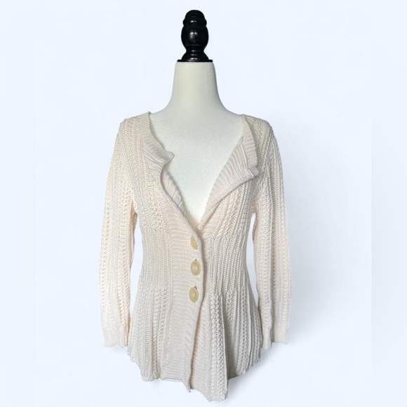 Vintage Y2K Eddie Bauer Womens Cream Knit Cottagecore Cabincore Cardigan Medium - Picture 1 of 13